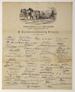 32778 Blad met handtekeningen van de deelnemers aan het diner ter gelegenheid van het 26e Landhuishoudkundig congres in ...